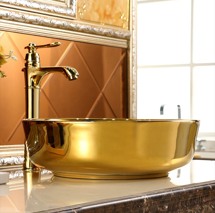 Luxe Gold Leaf Embellished Ceramic Bathroom Basin  -  Gold Bathroom Basins / Sinks