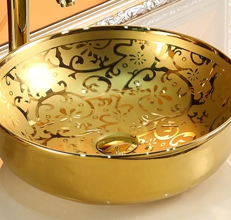 Luxe Gold Leaf Embellished Ceramic Bathroom Basin  -  Gold Bathroom Basins / Sinks