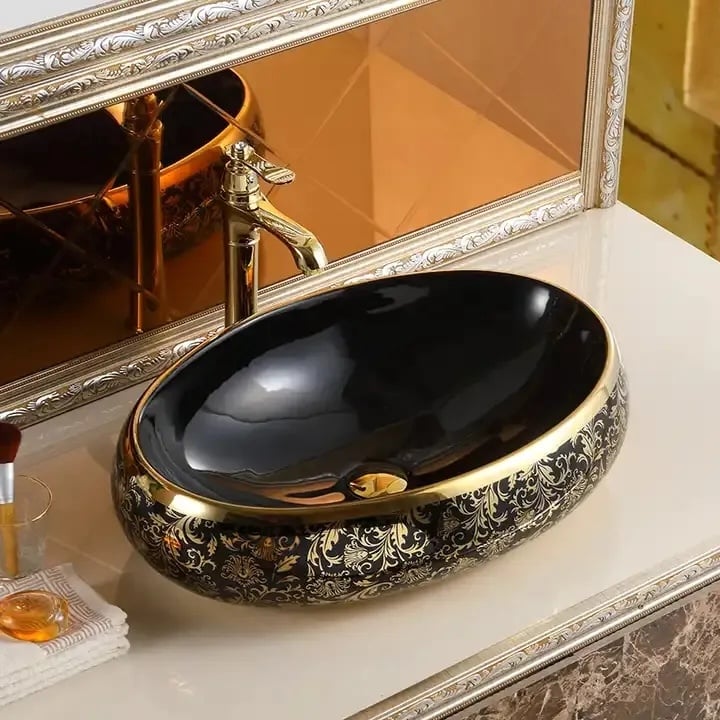 Luxury Black & Gold Bathroom Basin  -  Gold Bathroom Basins / Sinks