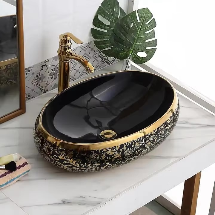 Luxury Black & Gold Bathroom Basin  -  Gold Bathroom Basins / Sinks