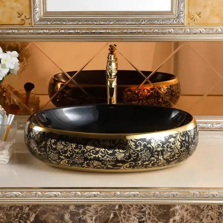 Luxury Black & Gold Bathroom Basin  -  Gold Bathroom Basins / Sinks