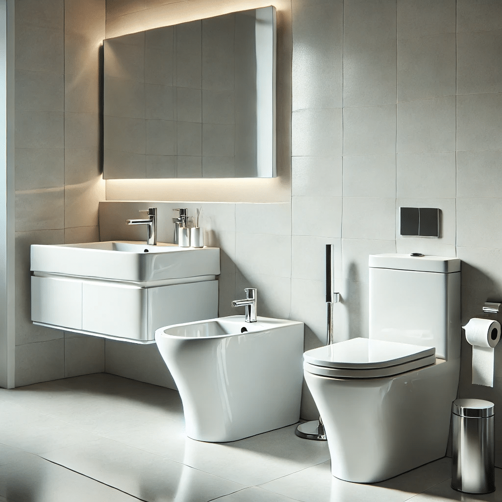 Different types of bidets - a bathroom with wc and stand alone bidet