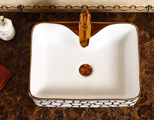 Seraphina Mosaic White And Gold Rectangular Basin  -  Gold Bathroom Basins / Sinks