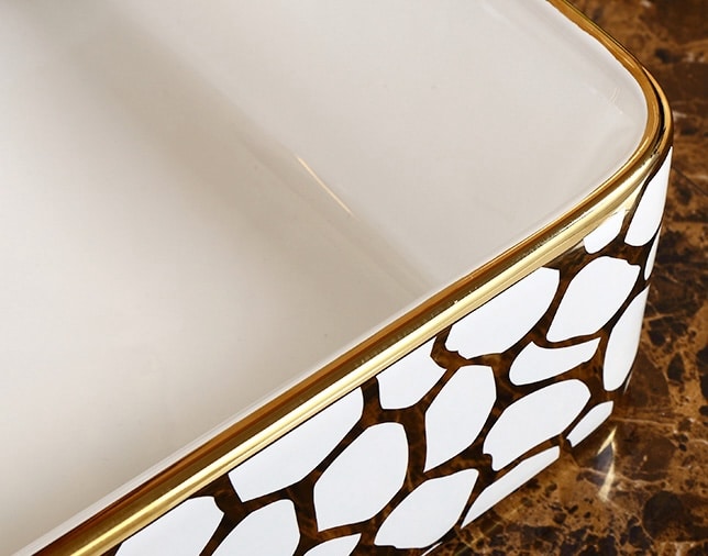 Seraphina Mosaic White And Gold Rectangular Basin  -  Gold Bathroom Basins / Sinks
