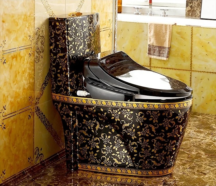 Modern Black and Gold Toilet With Smart Toilet Bidet Seat  -  Black Toilets