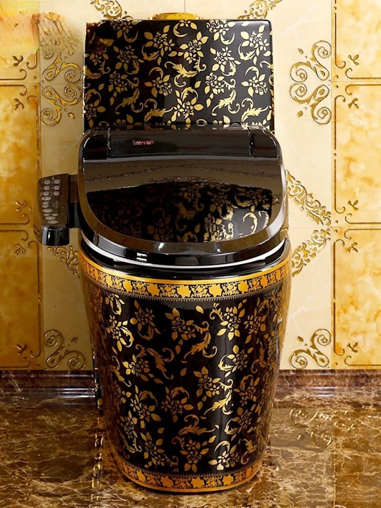Modern Black and Gold Toilet With Smart Toilet Bidet Seat  -  Black Toilets