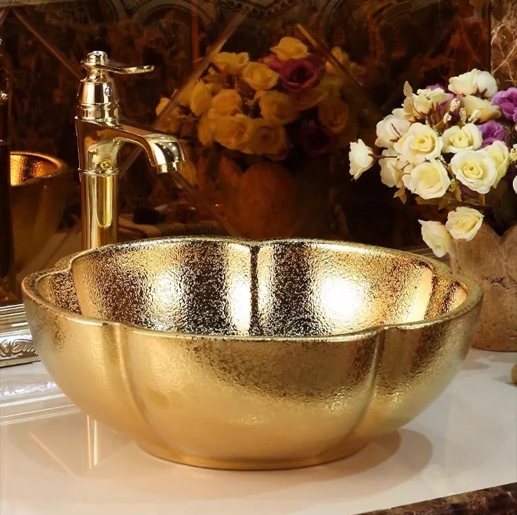 Golden Bloom Vanity Basin  -  Gold Bathroom Basins / Sinks