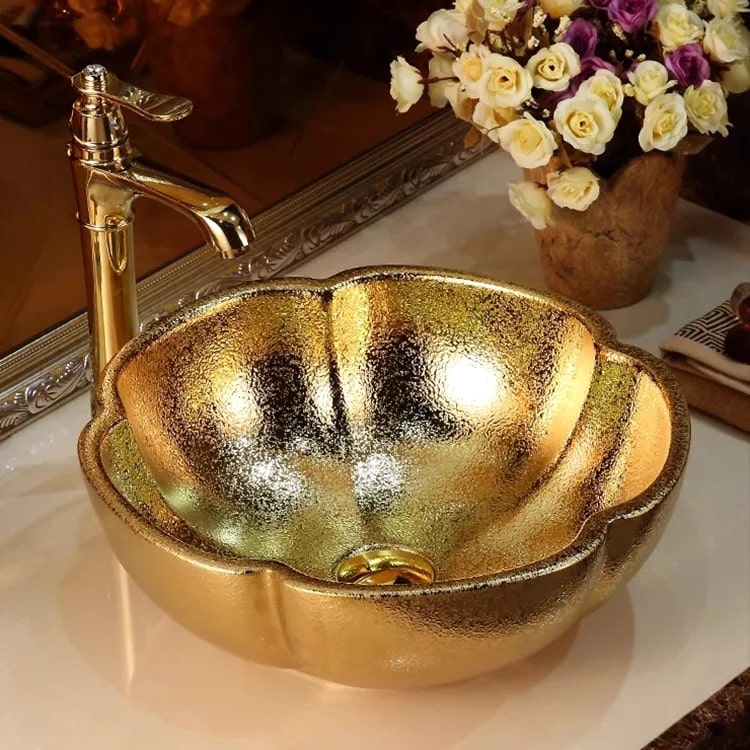 Golden Bloom Vanity Basin  -  Gold Bathroom Basins / Sinks