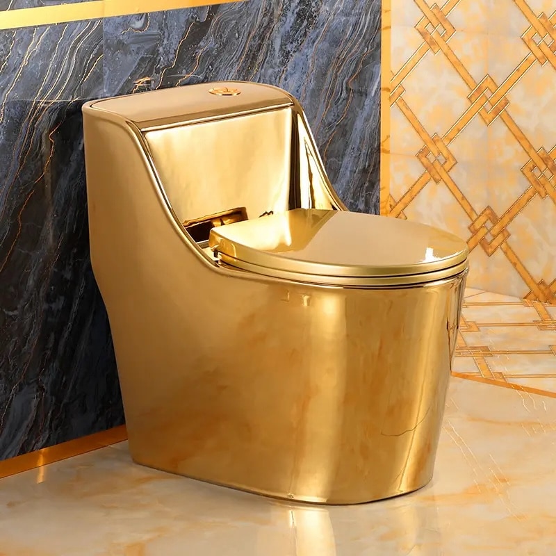 Experience luxury with The Golden Majesty Toilet – a gold-finished, ergonomically designed toilet that combines elegance, comfort, and advanced flushing technology for a truly royal bathroom upgrade.