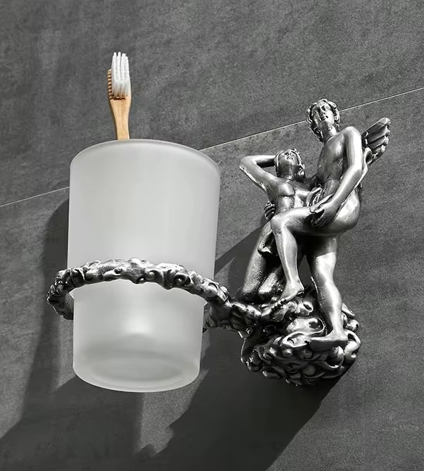 Silver “Lovers” Cup-Toothbrush Holder  -  Bathroom Accessories