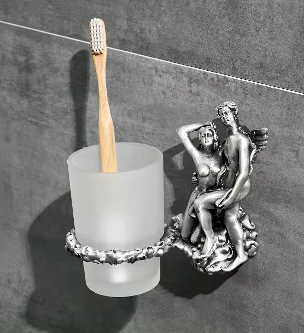 Silver “Lovers” Cup-Toothbrush Holder  -  Bathroom Accessories