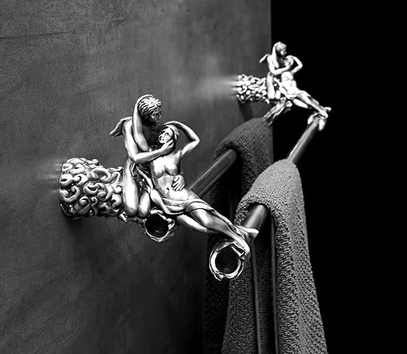 Silver “Lovers” Double Towel Bar  -  Bathroom Accessories