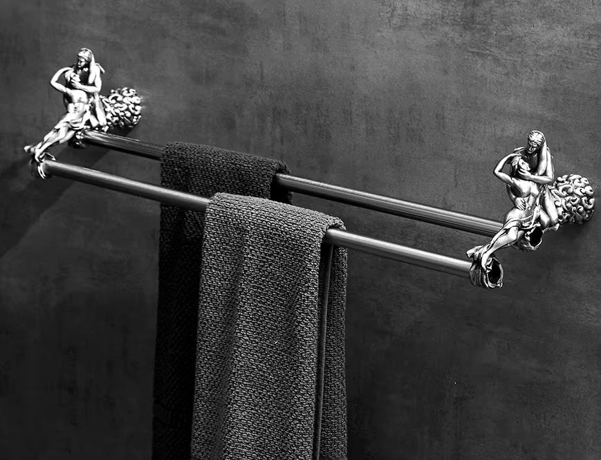 Silver “Lovers” Double Towel Bar  -  Bathroom Accessories