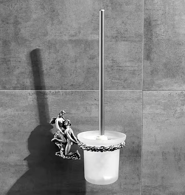 Silver “Lovers” Toilet Brush & Holder  -  Bathroom Accessories