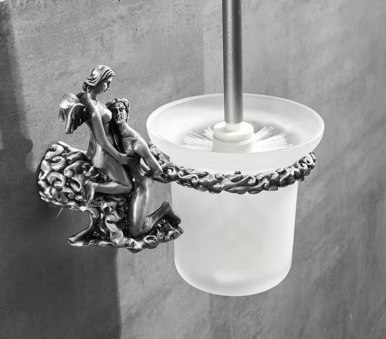 Silver “Lovers” Toilet Brush & Holder  -  Bathroom Accessories
