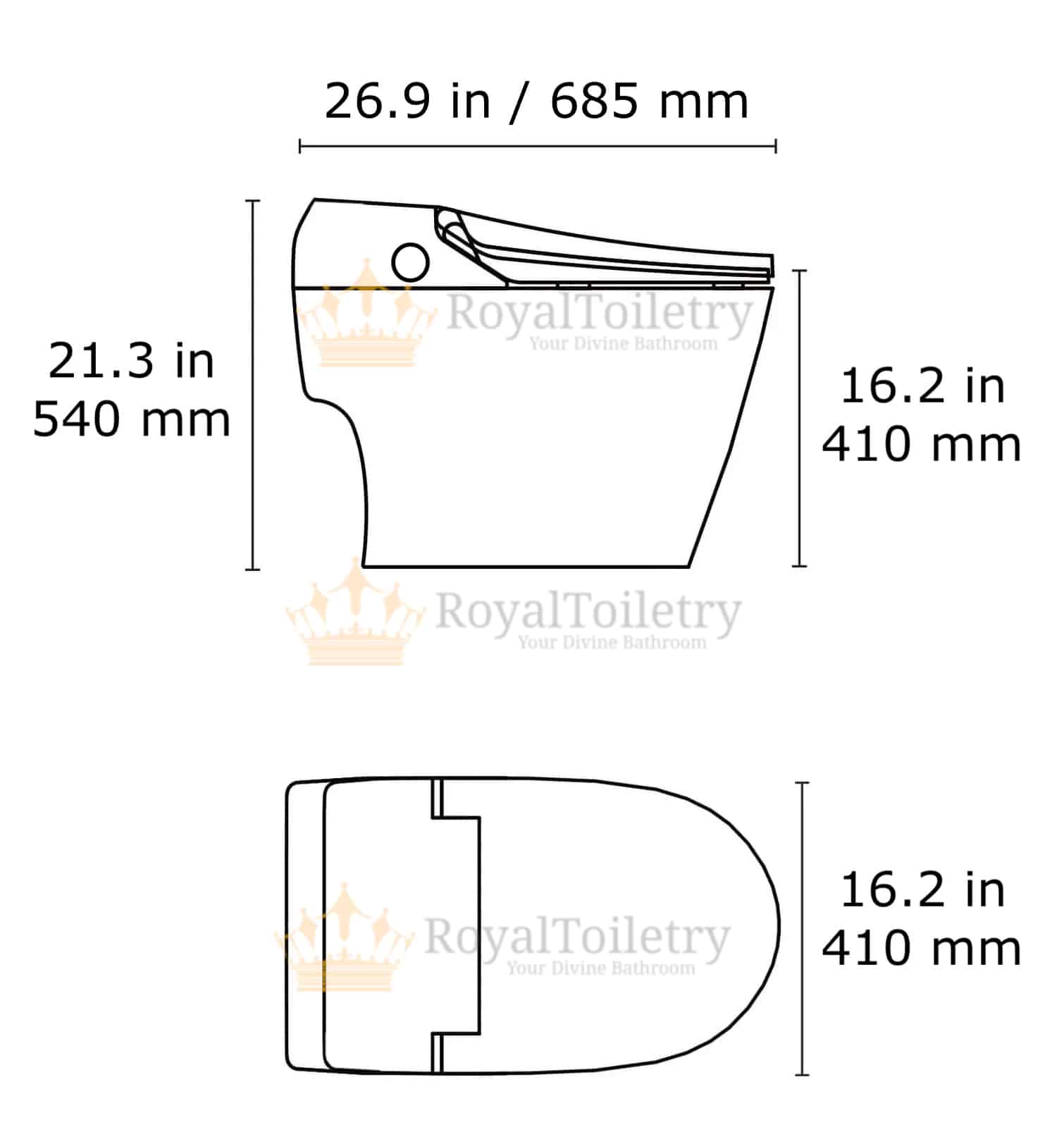 LuxeGold Modern Smart Toilet measurements