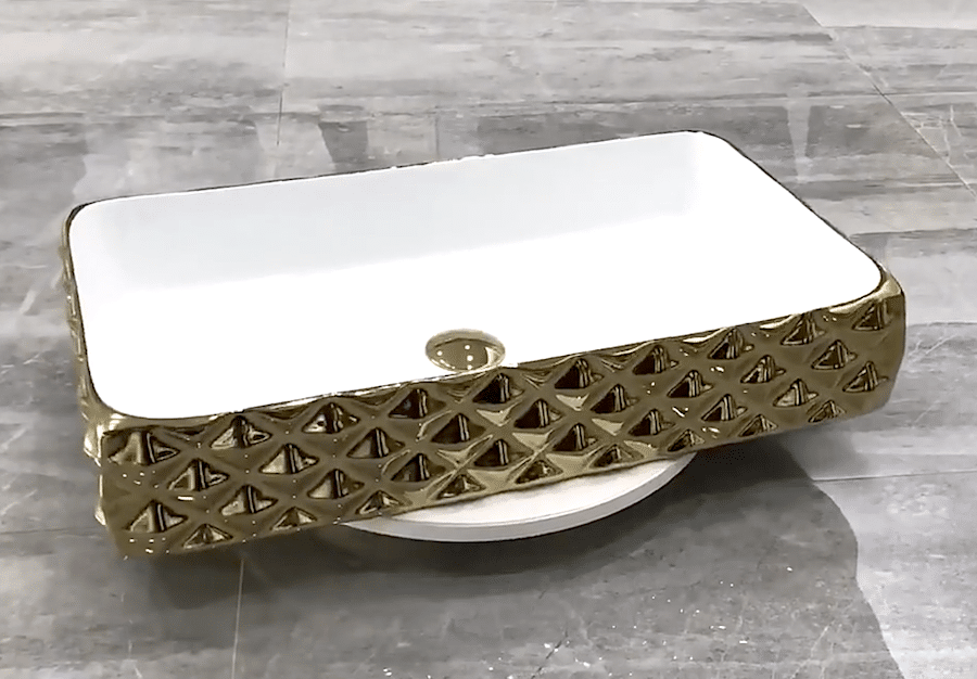 Luxury Gold Modern Bathroom Basin With Diamond Texture Design  -  Gold Bathroom Basins / Sinks