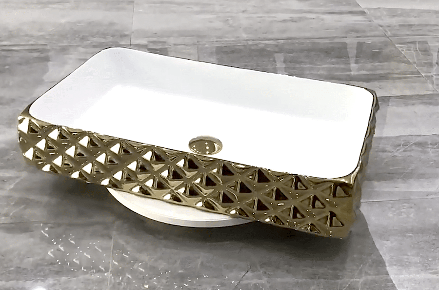 Luxury Gold Modern Bathroom Basin With Diamond Texture Design  -  Gold Bathroom Basins / Sinks