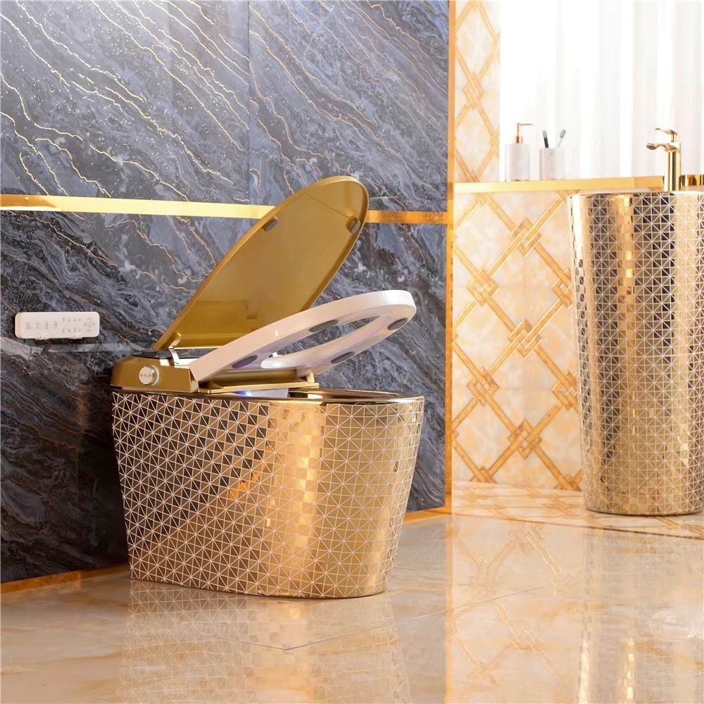 Luxury Gold Smart Toilet with Diamonds Pattern  -  Gold Toilets