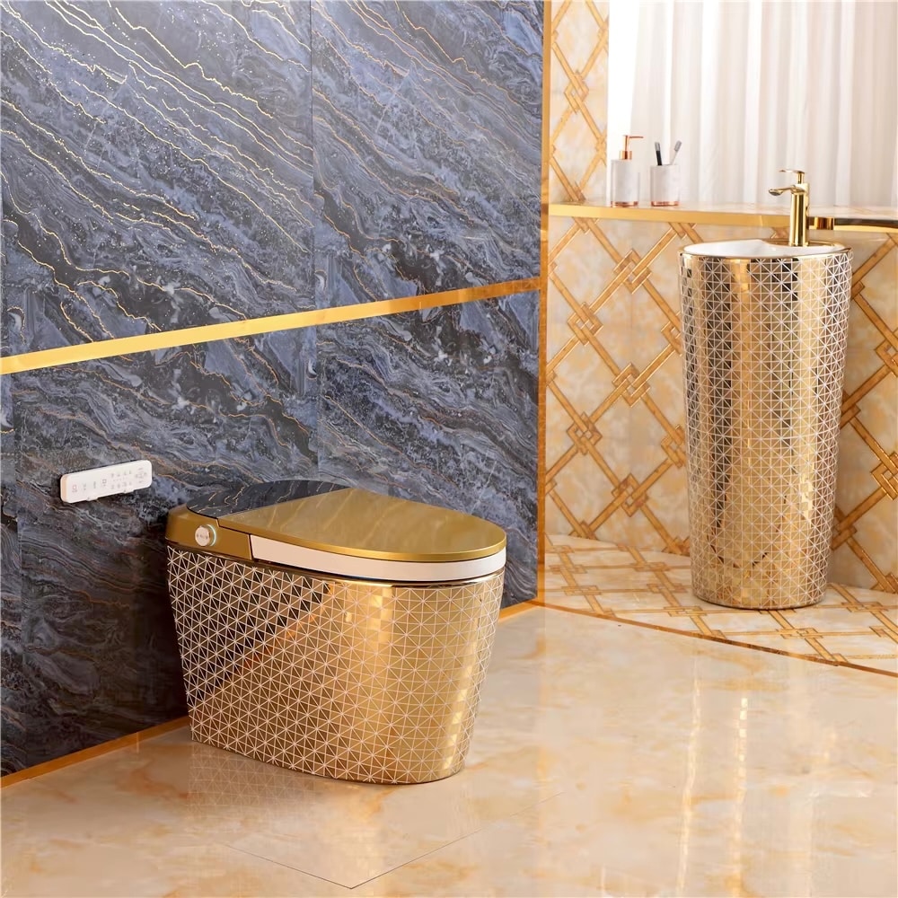 Luxury Gold Smart Toilet with Diamonds Pattern  -  Gold Toilets