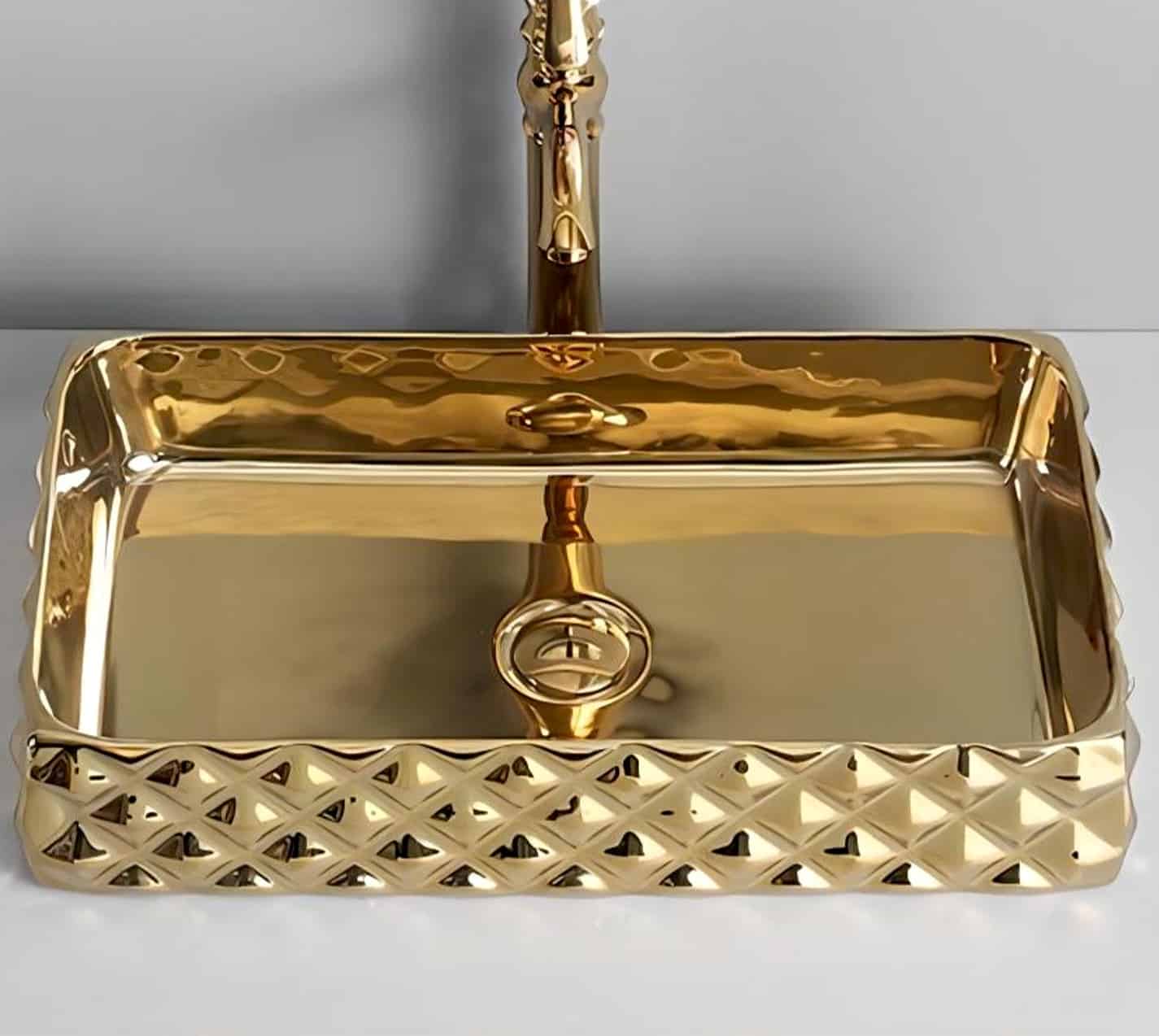 Luxury Plain Gold Bathroom Basin With Diamond Texture Design  -  Gold Bathroom Basins / Sinks