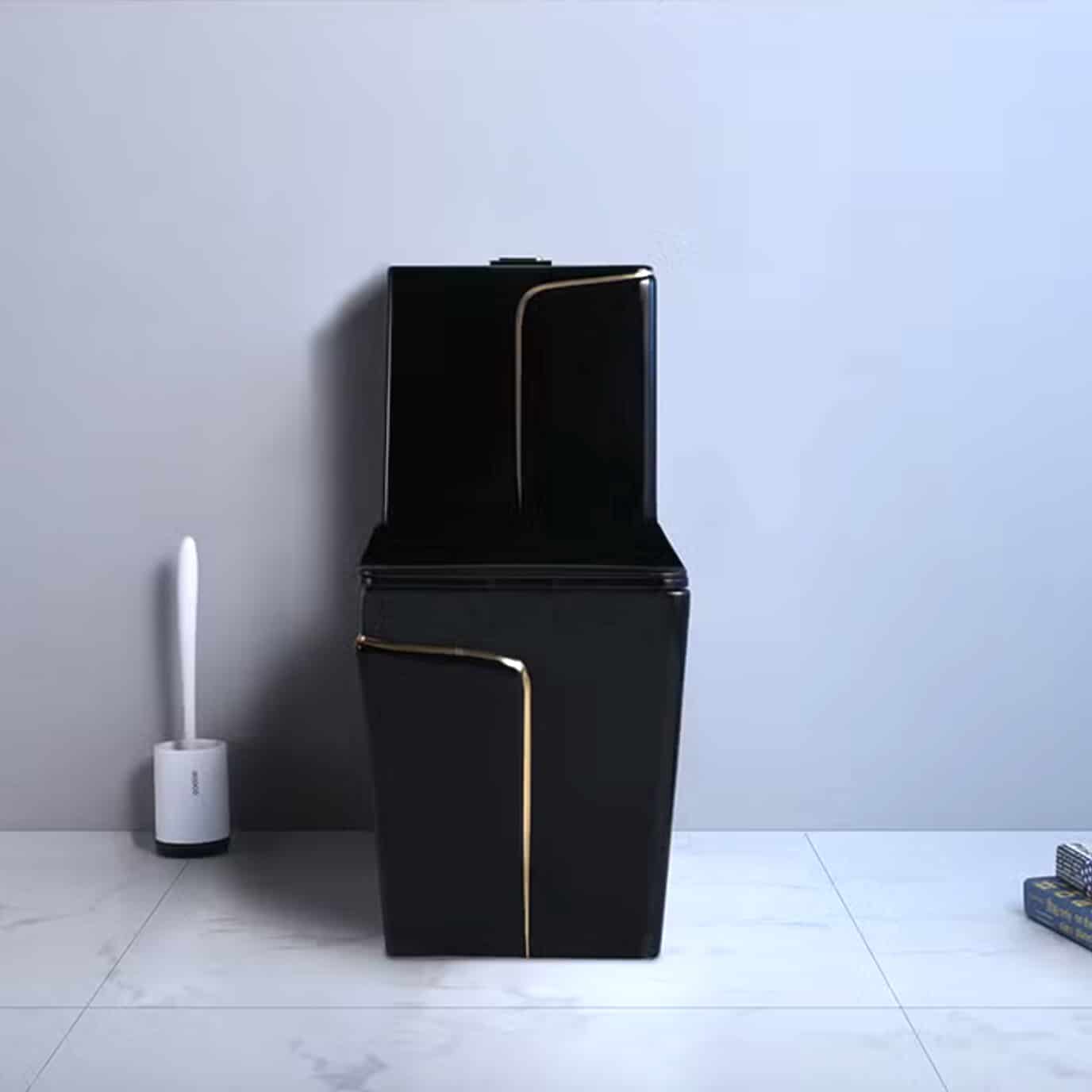 Angular Black Toilet With An Elegant Gold Stripe  -  Black Toilets