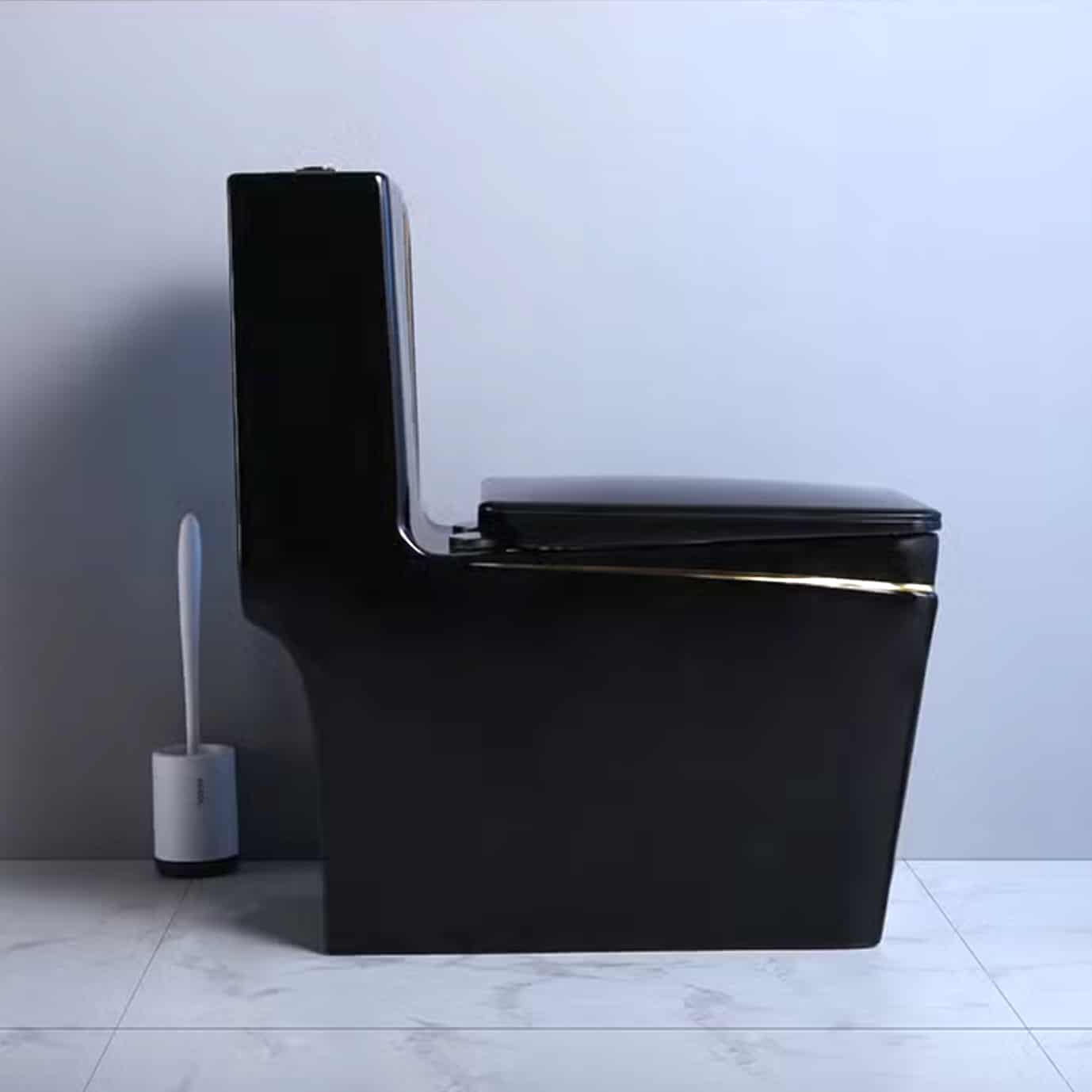 Angular Black Toilet With An Elegant Gold Stripe  -  Black Toilets