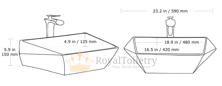 Angular Diamond Gold Bathroom Countertop Basin Measurements