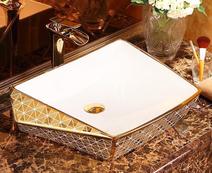 Angular Diamond Gold Bathroom Countertop Basin  -  Gold Bathroom Basins / Sinks