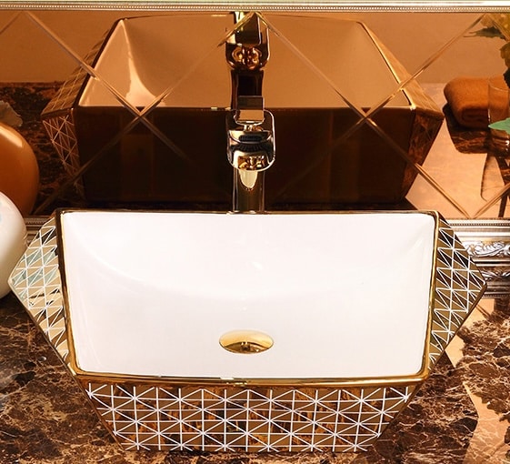 Angular Diamond Gold Bathroom Countertop Basin  -  Gold Bathroom Basins / Sinks