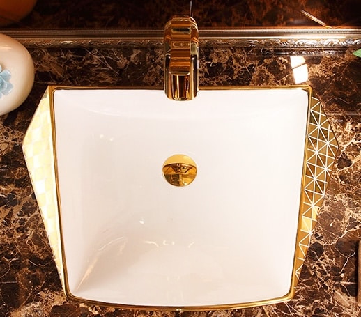Angular Diamond Gold Bathroom Countertop Basin  -  Gold Bathroom Basins / Sinks