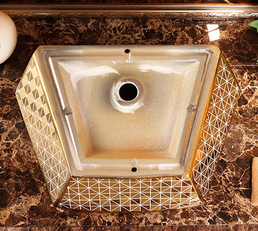 Angular Diamond Gold Bathroom Countertop Basin  -  Gold Bathroom Basins / Sinks