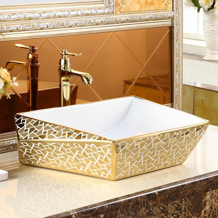 Angular Mosaic Gold Bathroom Countertop Basin  -  Gold Bathroom Basins / Sinks