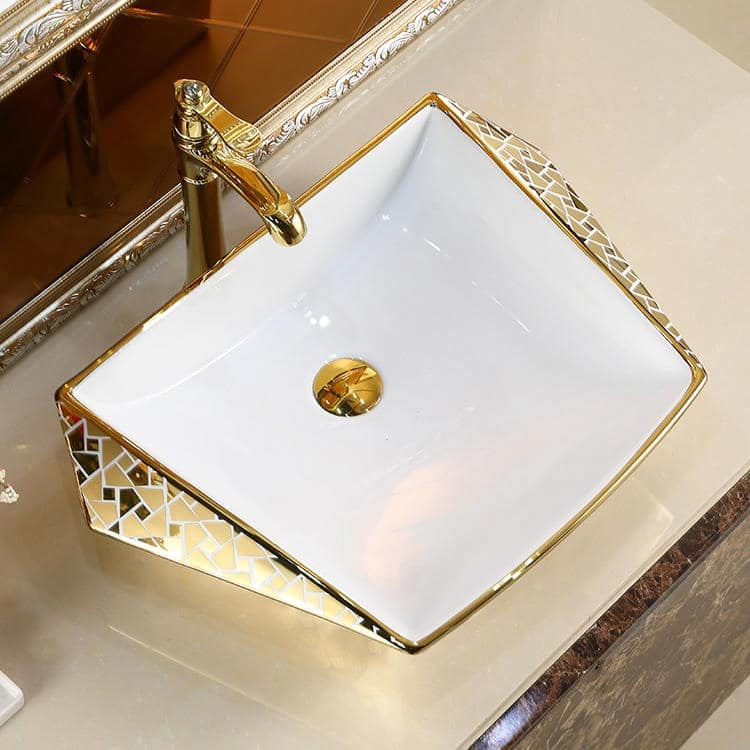 Angular Mosaic Gold Bathroom Countertop Basin  -  Gold Bathroom Basins / Sinks