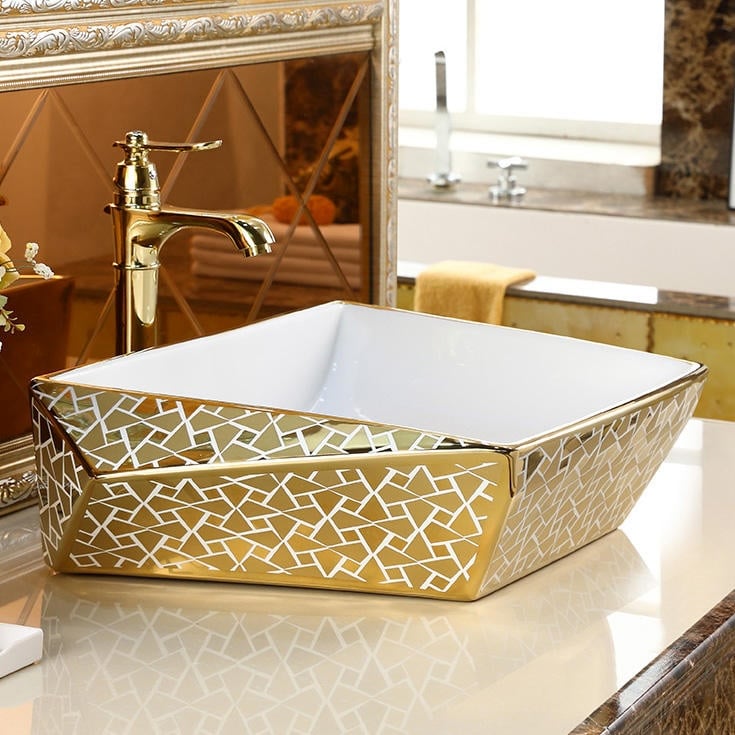 Angular Mosaic Gold Bathroom Countertop Basin  -  Gold Bathroom Basins / Sinks