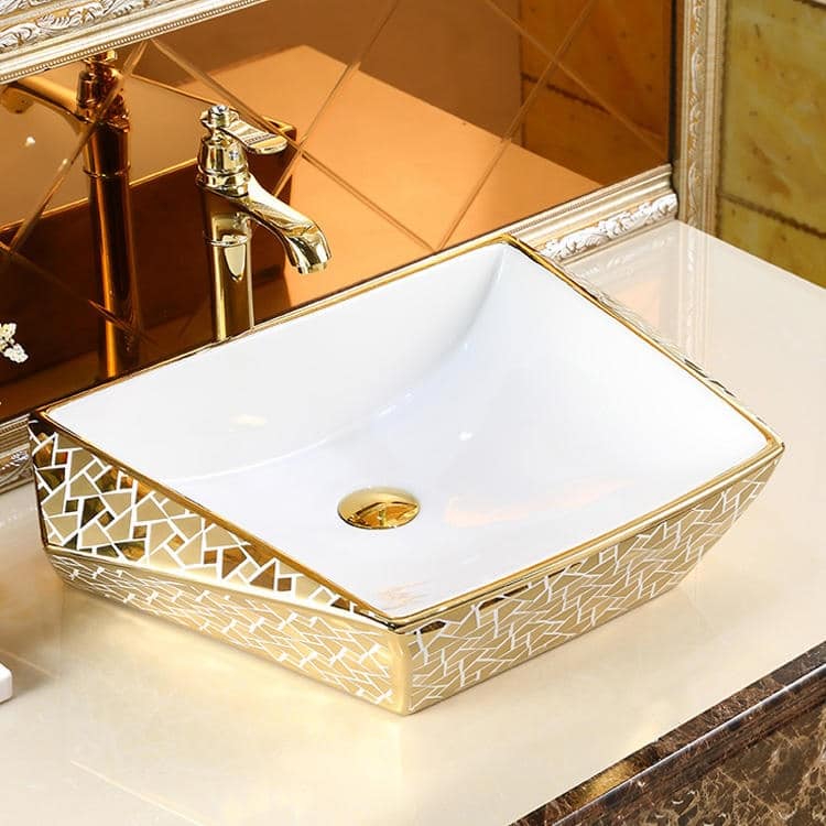 Angular Mosaic Gold Bathroom Countertop Basin  -  Gold Bathroom Basins / Sinks