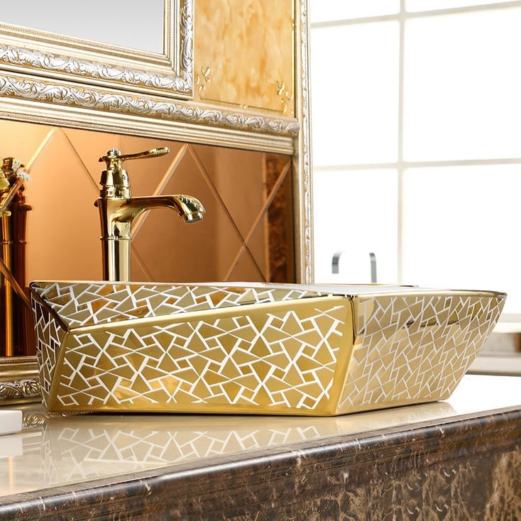 Angular Mosaic Gold Bathroom Countertop Basin  -  Gold Bathroom Basins / Sinks