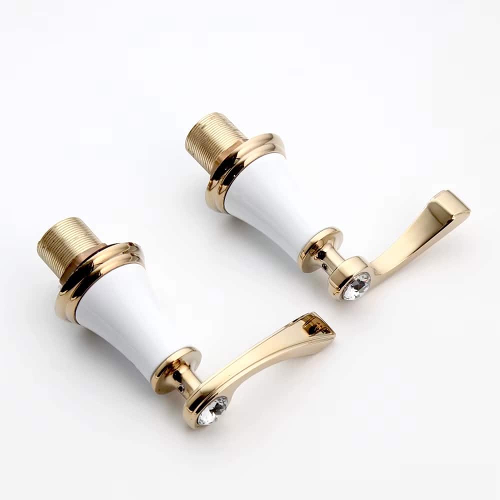 Deluxe White and Gold 2-Handle Bathroom Faucet With Crystals  -  Gold Water Taps & Faucets