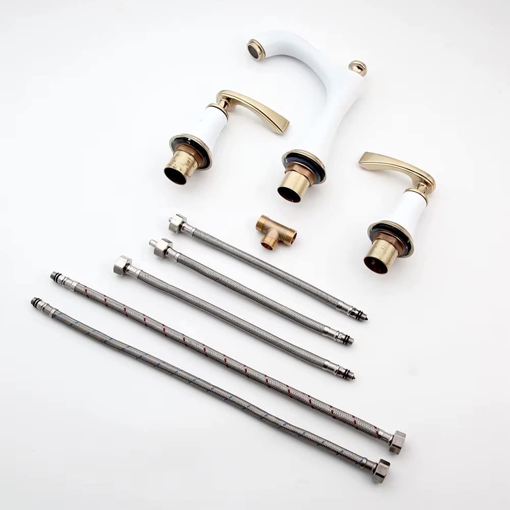 Deluxe White and Gold 2-Handle Bathroom Faucet With Crystals  -  Gold Water Taps & Faucets
