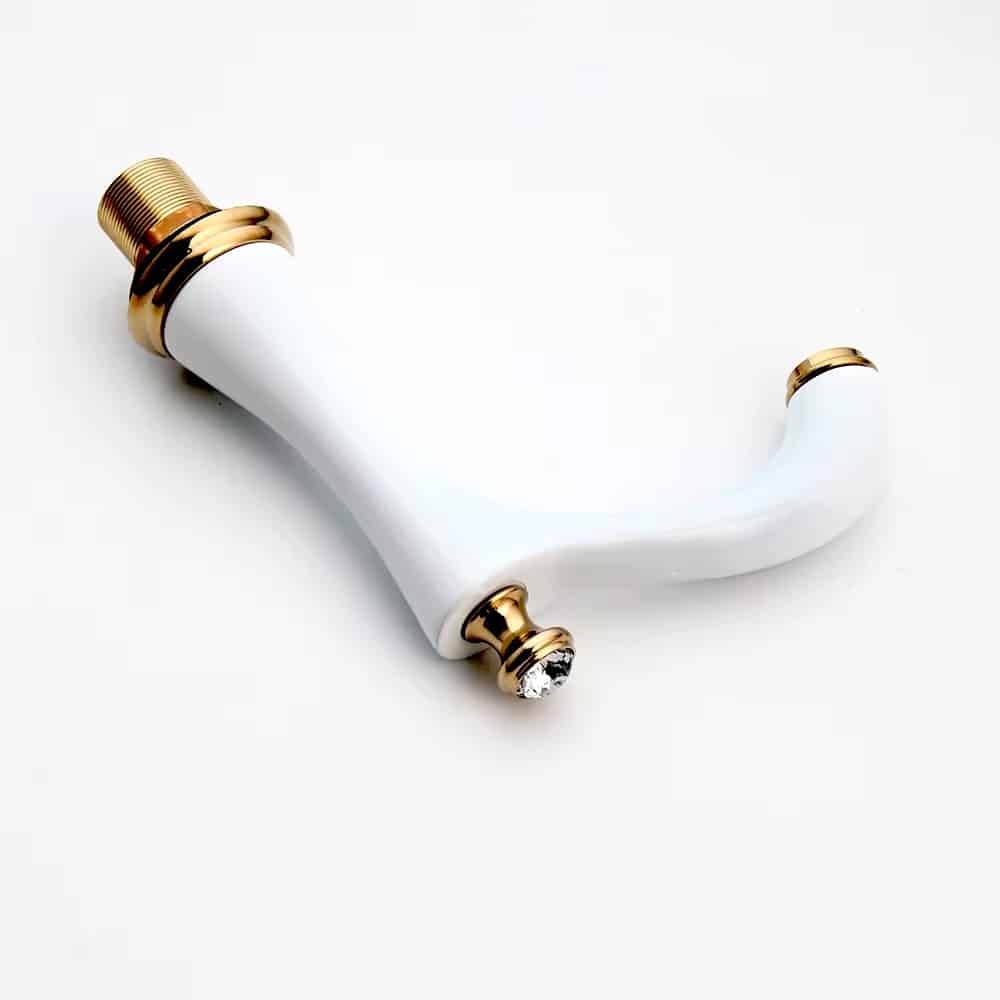 Deluxe White and Gold 2-Handle Bathroom Faucet With Crystals  -  Gold Water Taps & Faucets