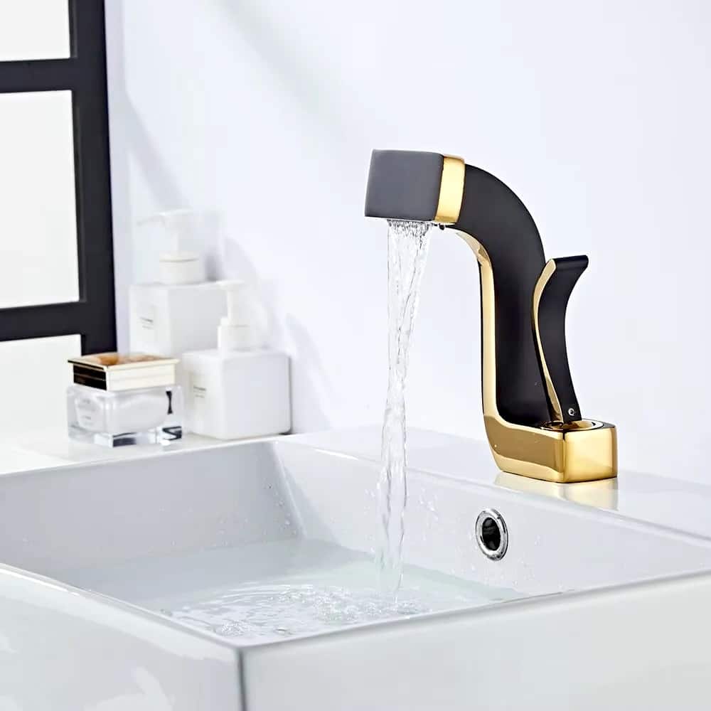 Design Black and Gold Single-Handle Bathroom Faucet  -  Gold Water Taps & Faucets