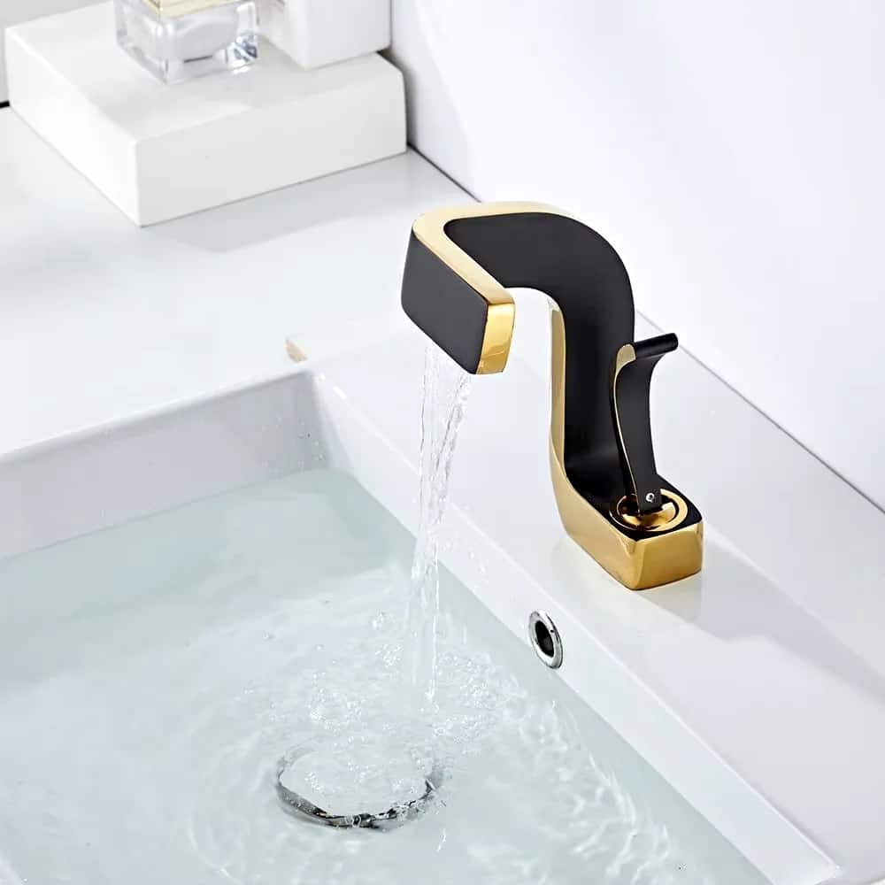 Design Black and Gold Single-Handle Bathroom Faucet  -  Gold Water Taps & Faucets