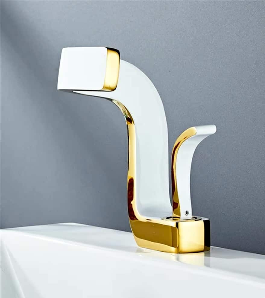 Design White and Gold Single-Handle Bathroom Faucet  -  Gold Water Taps & Faucets