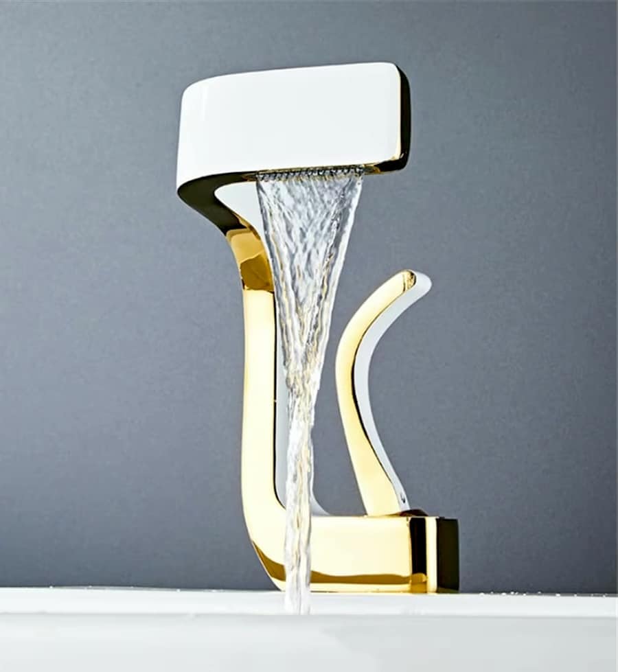 Design White and Gold Single-Handle Bathroom Faucet  -  Gold Water Taps & Faucets