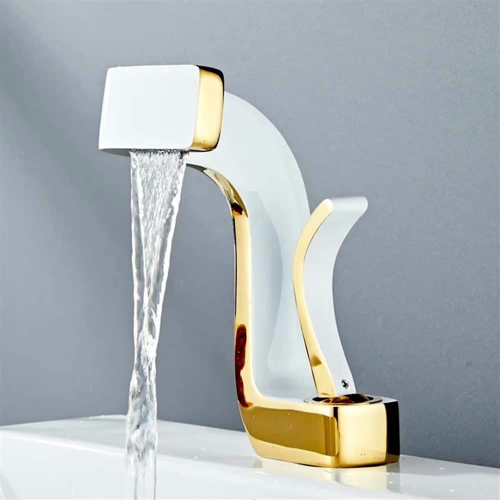 Design White and Gold Single-Handle Bathroom Faucet  -  Gold Water Taps & Faucets