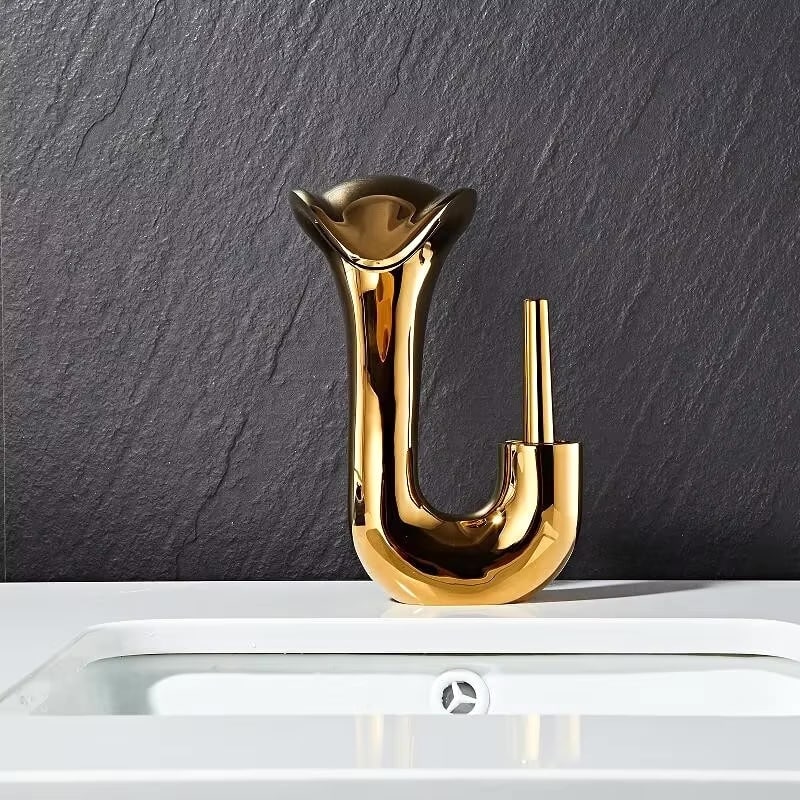 Gold Cobra Shaped Waterfall Bathroom Sink Faucet  -  Gold Water Taps & Faucets