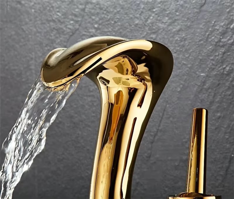 Gold Cobra Shaped Waterfall Bathroom Sink Faucet  -  Gold Water Taps & Faucets