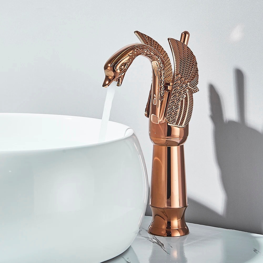 Rose Gold Swan Faucet, Tall  -  Gold Water Taps & Faucets