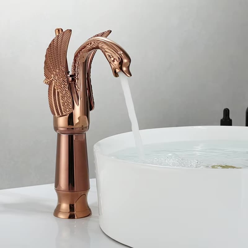 Rose Gold Swan Faucet, Tall  -  Gold Water Taps & Faucets