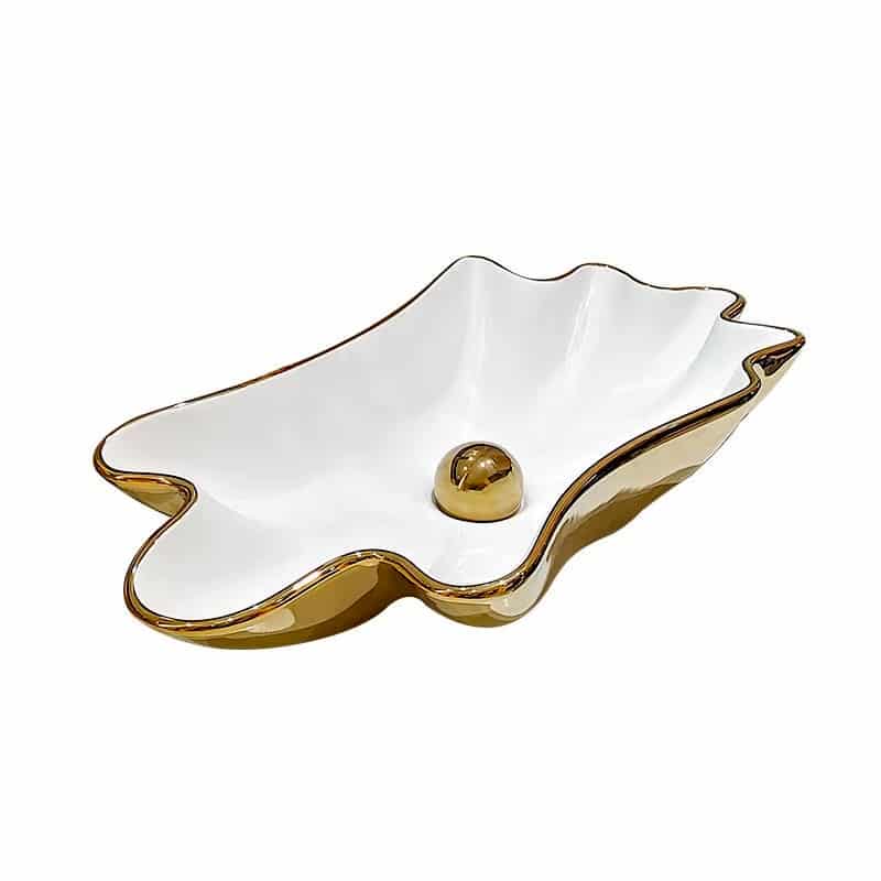 White & Gold Seashell Bathroom Basin with Pearl Drain  -  Gold Bathroom Basins / Sinks